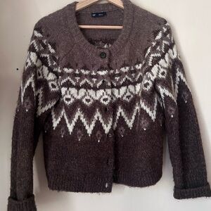 GAP fair isle Brown and Cream Patterned Cardigan